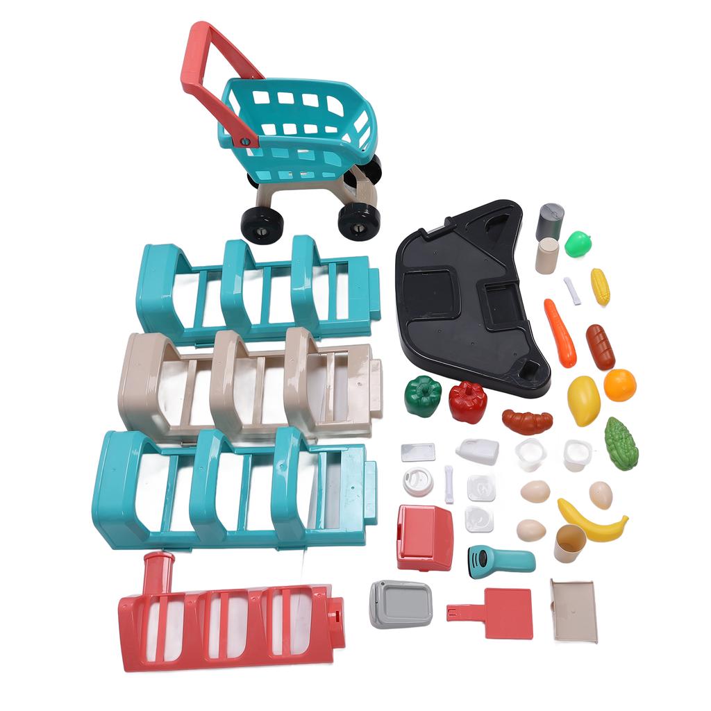 Set Supermarket pentru Copii Joc de Rol Magazin Alimentar Set de Joacă Jucării Cărucior de Cumpărături pentru Copii Bomboane Înghețată