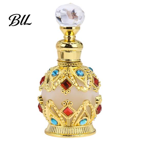 Essential Oil Glass Bottle 15ML Vintage Luxury Refillable Perfume Bottle, & Fragrance Leakproof Dubai Arabian Style Empty Container for Travel