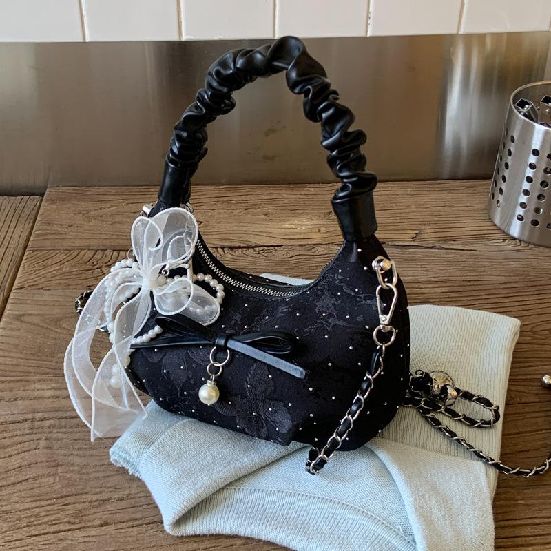 Summer Foreign Style Pleated Handbag Bag Women's 2025 New Niche Versatile Diamond-encrusted Casual Chain Shoulder Messenger Bag