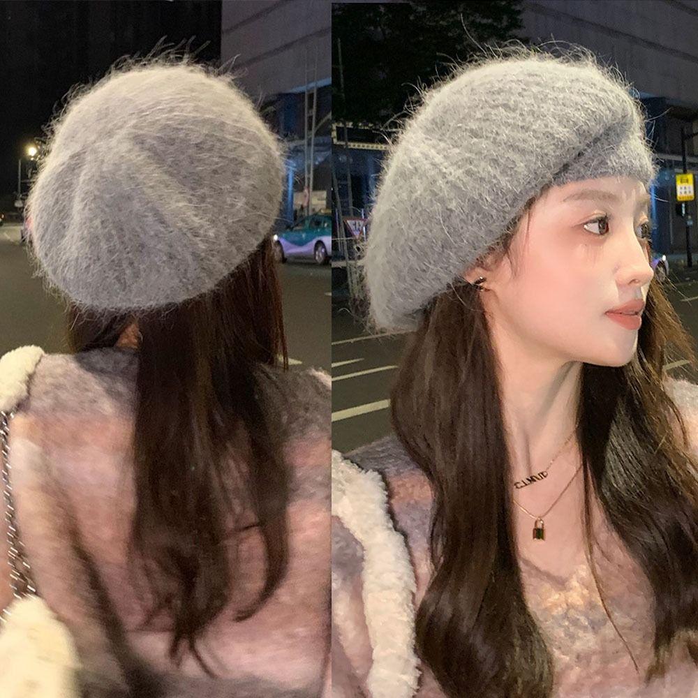 Keep Warm Women Knitted Beret Plush Painter Artist Hats Vintage Warm Knit Cap Creative Gift