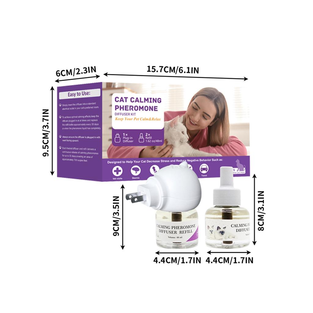 Heißverkauf 3-in-1 Haustier-Pheromone, Entspannende Pheromone zur Linderung von Stress, Angst, Reduzierung von Aggression und Bellen, 1 Diffusor 2 Nachfüllpackungen