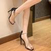 Fashion 2024 New Women's Sandals One-row Transparent Pure Desire Sexy  Niche Fashion Elegant High Heels Fine Heels Rubber Upper