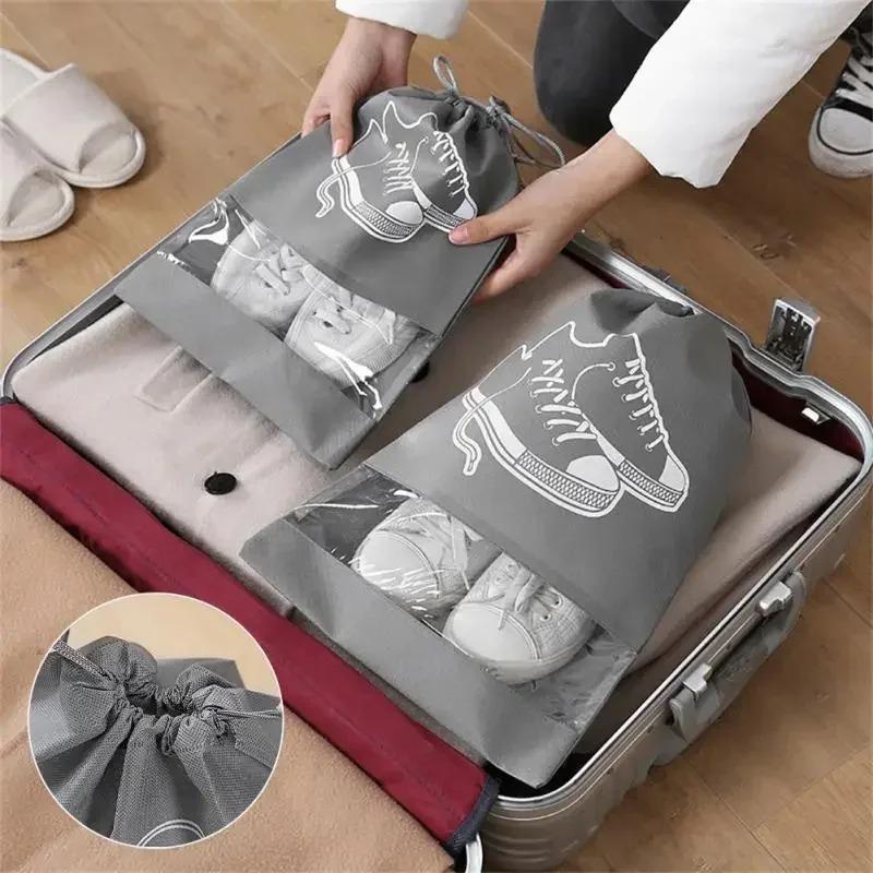 Borse Organizer Porta Scarpe Riutilizzabili in Tessuto Non Tessuto da Viaggio Portatili per Armadio con Tasca Impermeabile Borse Appese Trasparenti per Abbigliamento
