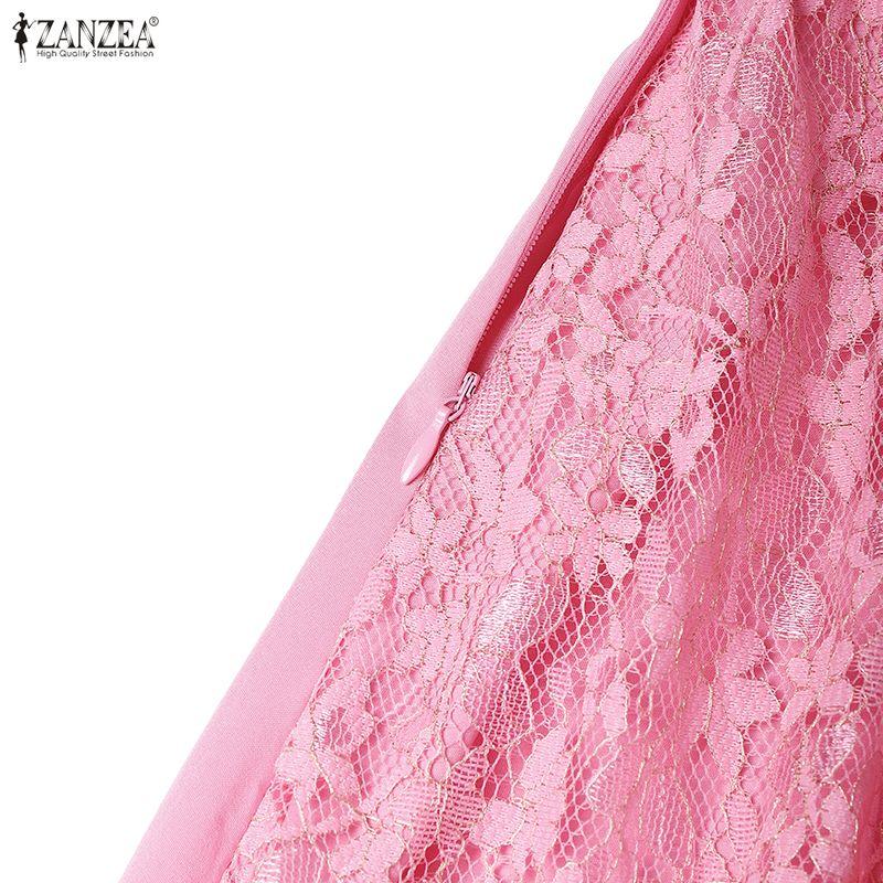 ZANZEA Women Round Neck Long Sleeve Elegant Lace Dress