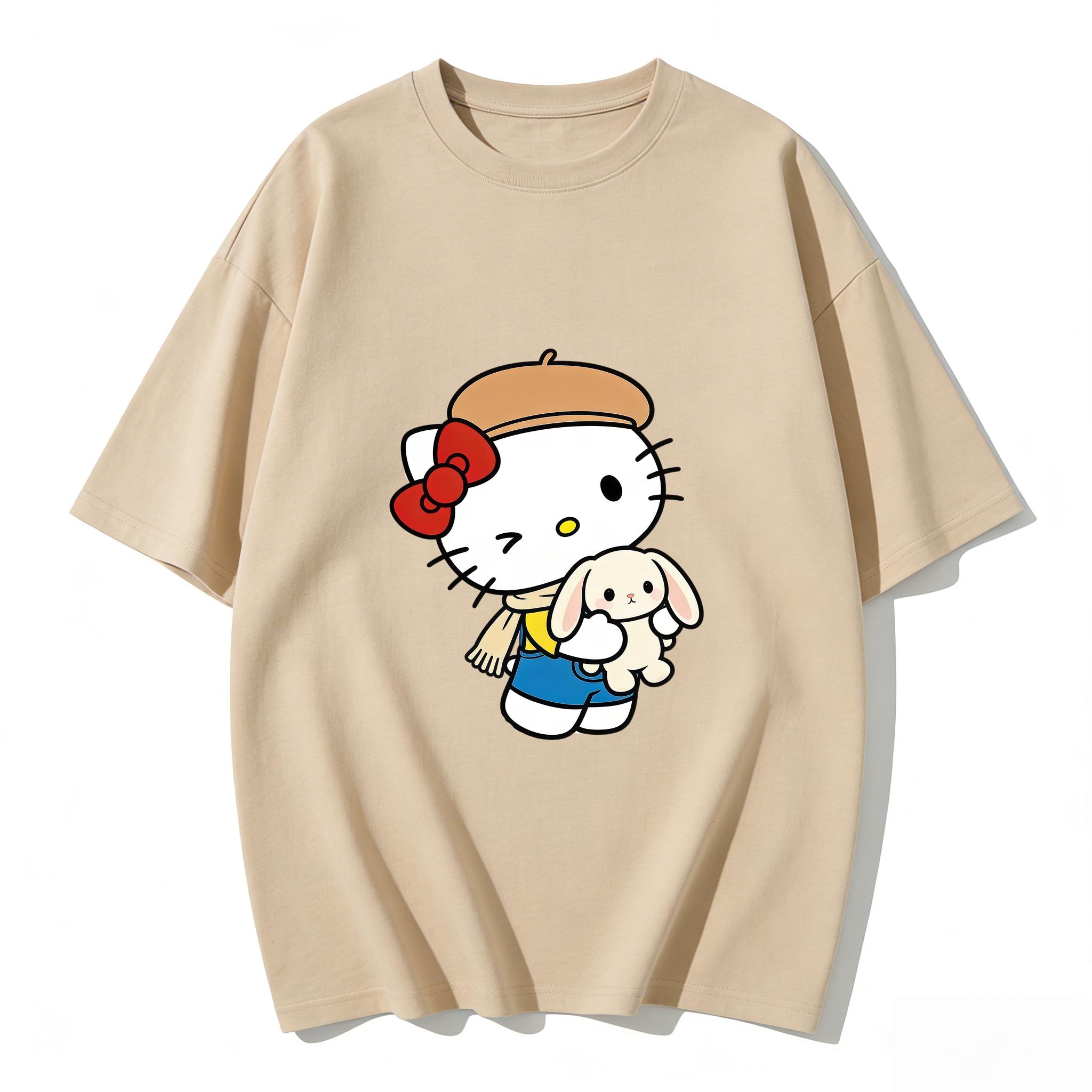 

2026 Hello Kitty Tee soft cotton short sleeve crew neck cute print lightweight summer top for Women daily casual wear S