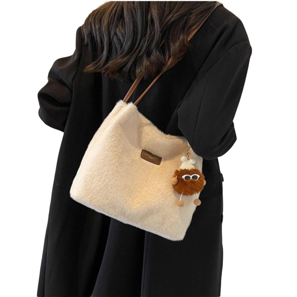 with Handle Furry Shoulder Bag Portable Women's Handbag Large Capacity Plush Tote All-Match