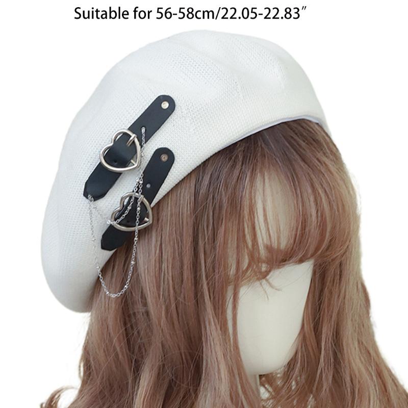 Lolita Girls Heart Buckle Beanie JK Hat Sweet Cool Hair Accessories Fashion Beret Breathable Preppy Style Lolita Hat