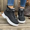 Fashion Fashion Women Warm Boots Mid Heels Shoes Winter Students Flat Boots Walking Pure Color Lace-up Boots Shoes Casual Sports Shoes