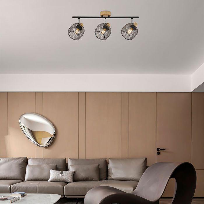 Plafonnier décoratif 3xE14 23W IP20 – Noir et bois