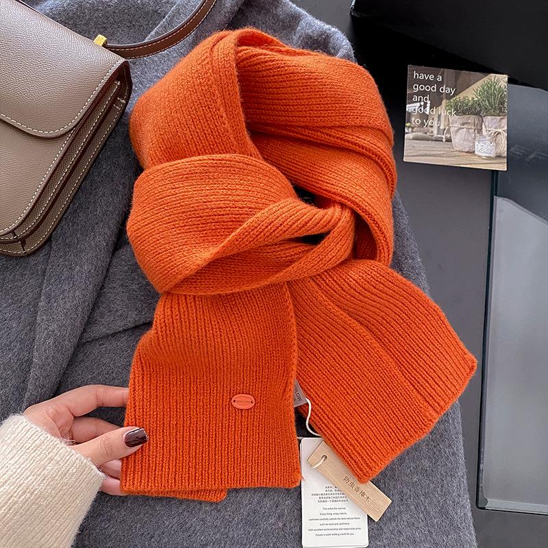 

Knitted Scarf Women Wool Winter Warm Scarves Bright Solid Color Design Thickened Shawl Soft Cashmere Pashmina Neck One Size