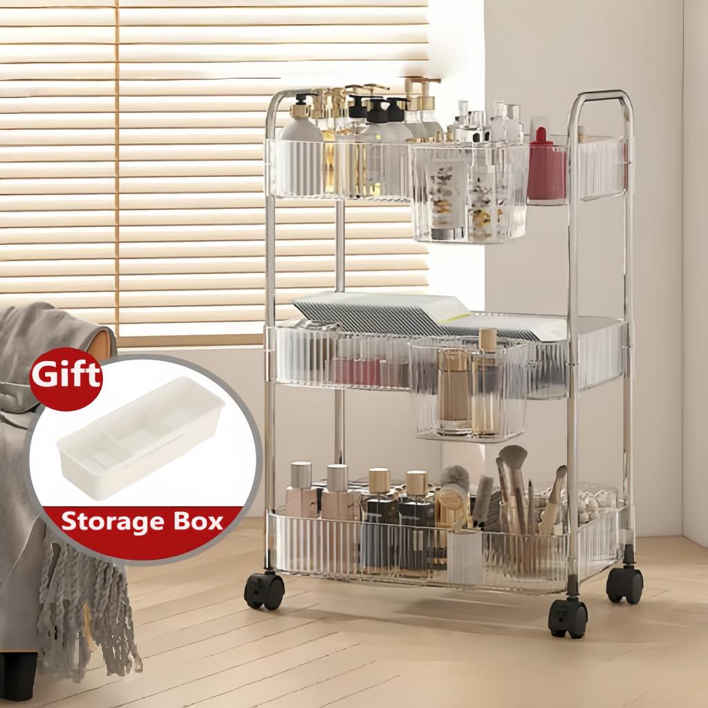 Storage Rolling Cart Clear Transparency Room Organization Multifunction Rolling Utility Cart Free Storage Box Office Living Room