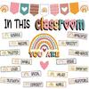 32pcs Classroom Bulletin Board Decorations Set - Boho Rainbow Motivational Words Cutouts Bulletin Decorations for Teachers School Classroom Bulletin
