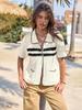 Women's Striped Crochet Knit Cardigan Short Sleeve Button Down Hollow Out Y2K Top