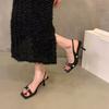 Niche Black High Heels with Sandals Fairy Shoes 2025 Summer Temperament Rhinestones with Skirts Roman Shoes