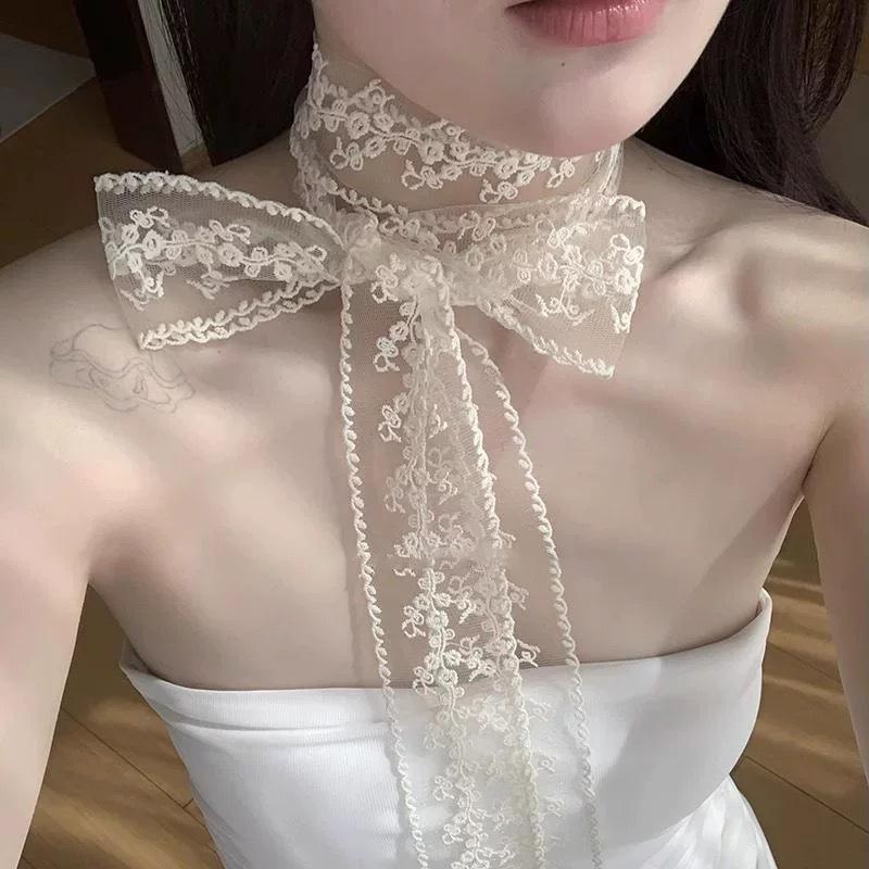 Embroidered Lace Hair Scarf Breathable Sheer Fabric Delicate Floral Pattern for Hair Styling Party Holiday Casual Wear
