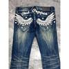 RogueWave American Retro Design Wing Embroidery Low Waist Women Jeans Flared Trousers Y2k Fashion Casual Hot Girl Pants