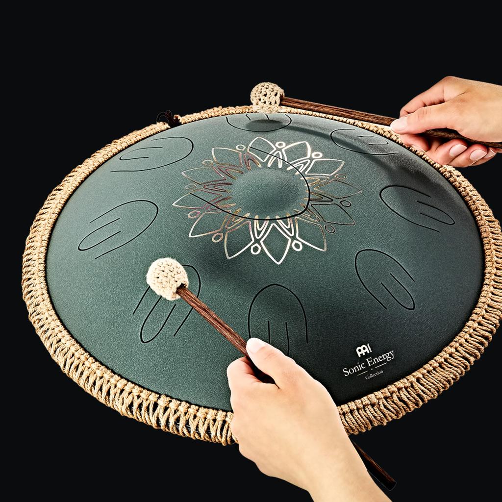 Meinl Sonic Energy Collection Octave Steel Tongue Drum OSTD4DGE F# Minor 16-inch Dark Green Engraved Floral Design