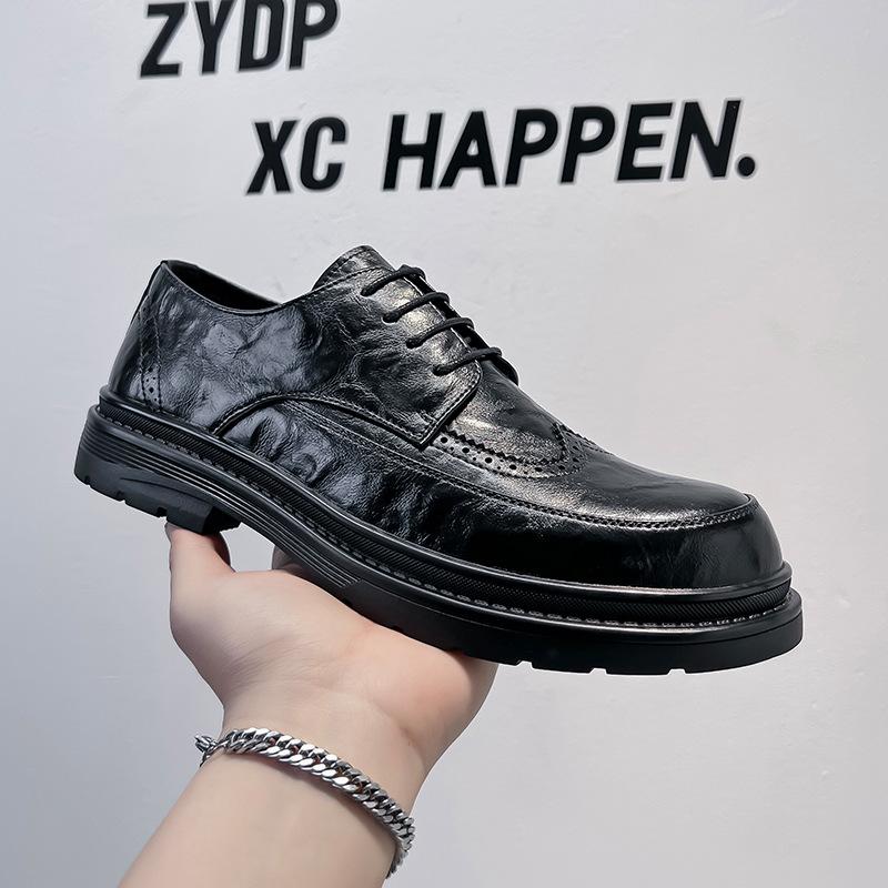 

Four Seasons Lace-Up Fashion Brock Leather Shoes British Trendy Low-cut Formal Derby Leather Shoes Wear Business Shoes 38