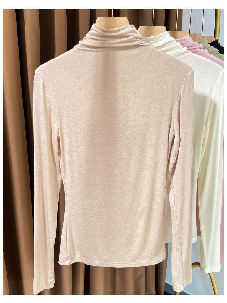 Modal High-Neck Base Layer Top for Women, Spring/Autumn, Tight-Fit, Long Sleeve, Mask T-Shirt, Thin Outerwear