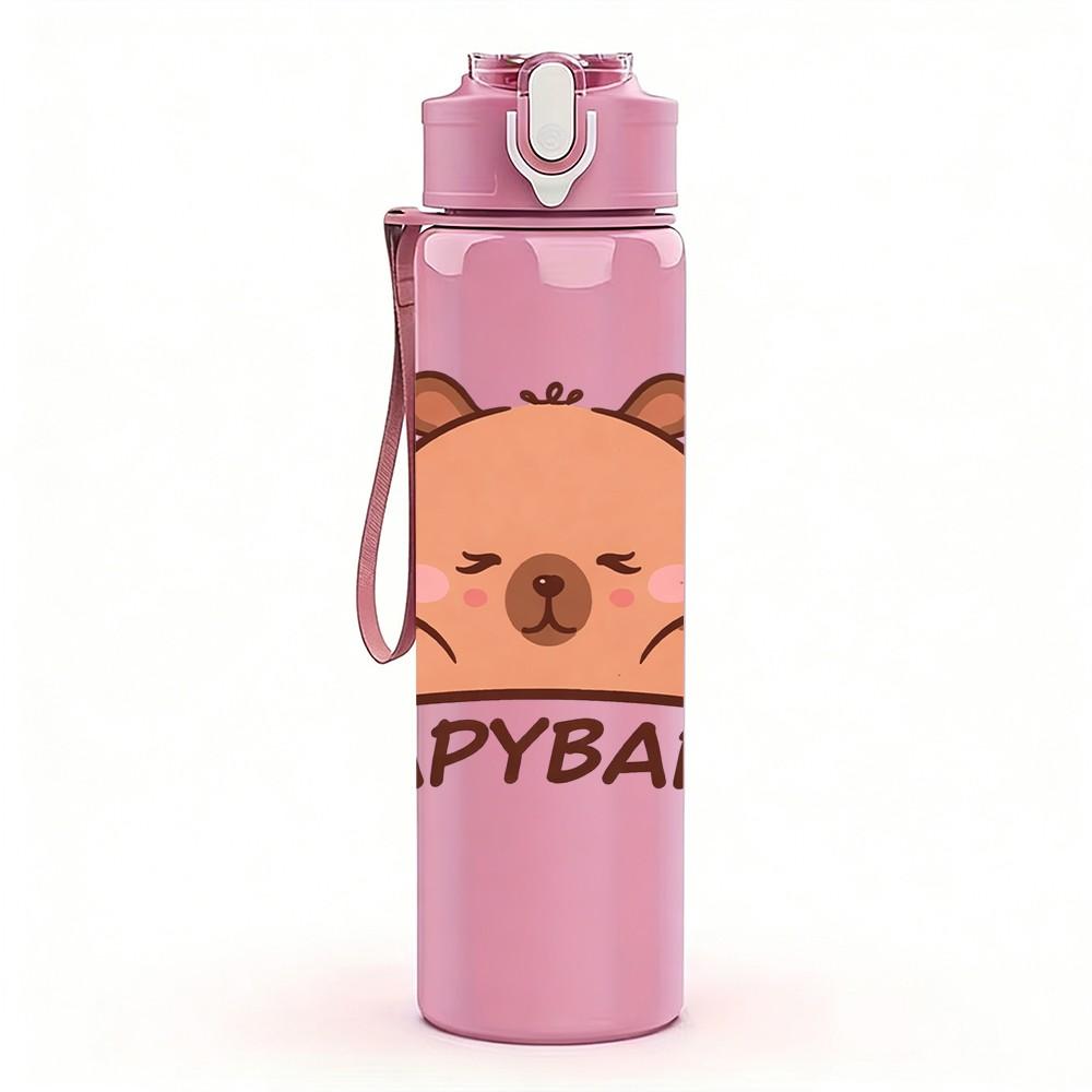 1PC Happy Capybara Cute Animal Print 750ml Color Plastic Sports Water Bottle Leakproof Flip Straw Lid Suitable for Sports Office Home Use