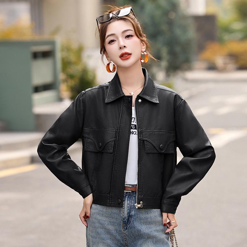 Women's Petite Short PU Leather Jacket - 2025 Spring Fashion Versatile Casual Coat (Model XG9971)