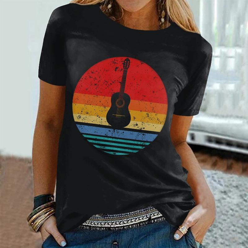 Women's Summer 3D Printed Round Neck Casual Top Short Sleeved T-shirt