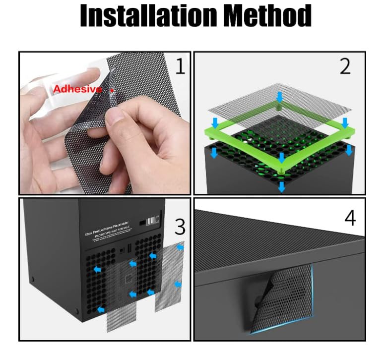 Xbox Series X Dustproof Net Heat Dissipation Stand Set with Silicone Waterproof and Design & High-Quality Cap, Reusable, Adhesive, Non-Slip
