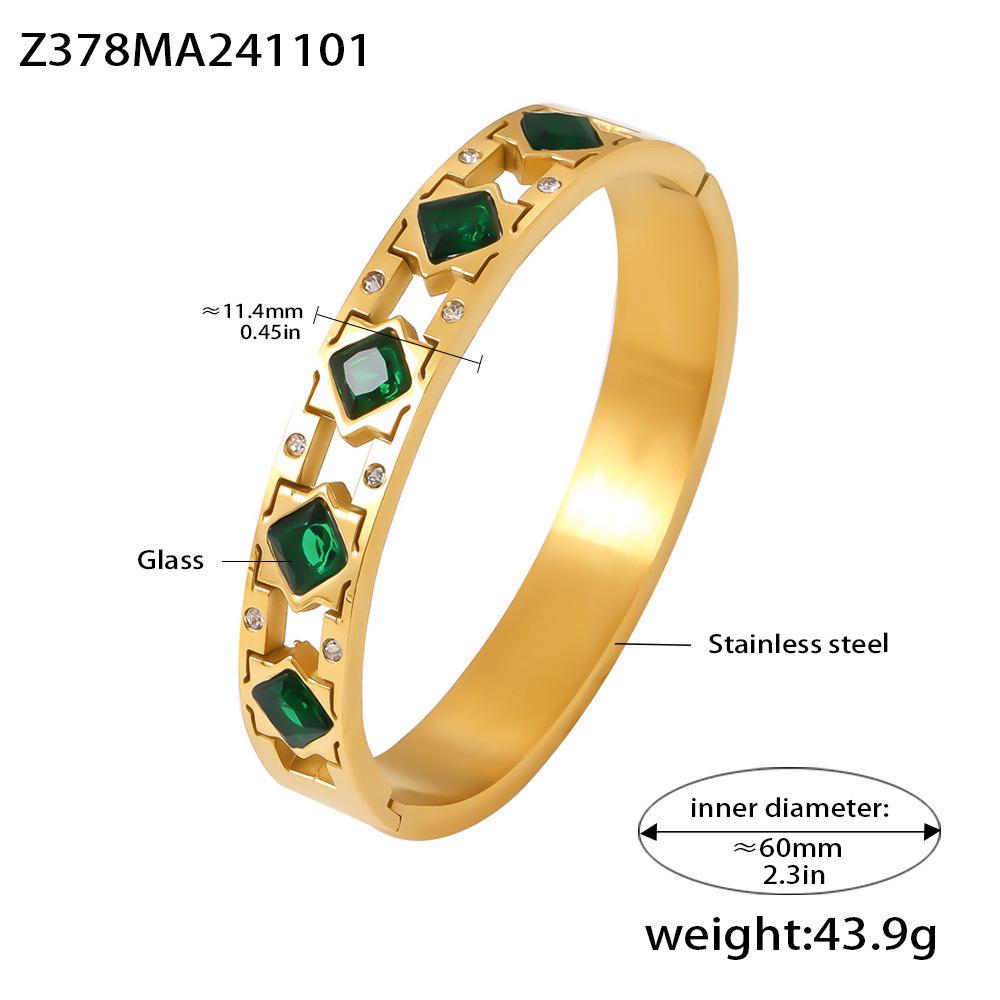 Qiong Yao Luxury Zirconia Glass Buckle Bracelet - European & American Style, Stainless Steel, PVD Electroplated