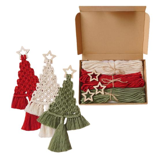 Cotton Rope Christmas Hanging Ornament Bohemia Hand Woven Wall Hanging Decoration with Wood Beads for Christmas Home Door