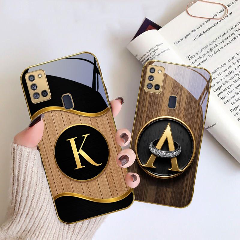 Luxusní písmena s emblémem Pro Samsung A 31 32 A33 A34 35 14 A15 13 16 25 26 50 52 53 54 55 56 70 71 72 73 Zlaté skleněné pouzdro na telefon