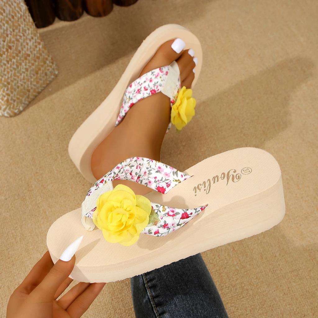 Women's Flower Pattern Fashion Flip Flops Non-slip Lightweight Beach Platform Slippers Women's Footwear Breathable Open Toe