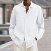 Four Seasons Long Sleeve Lapel Loose Button Cotton and Linen Striped Cardigan Shirt Men's