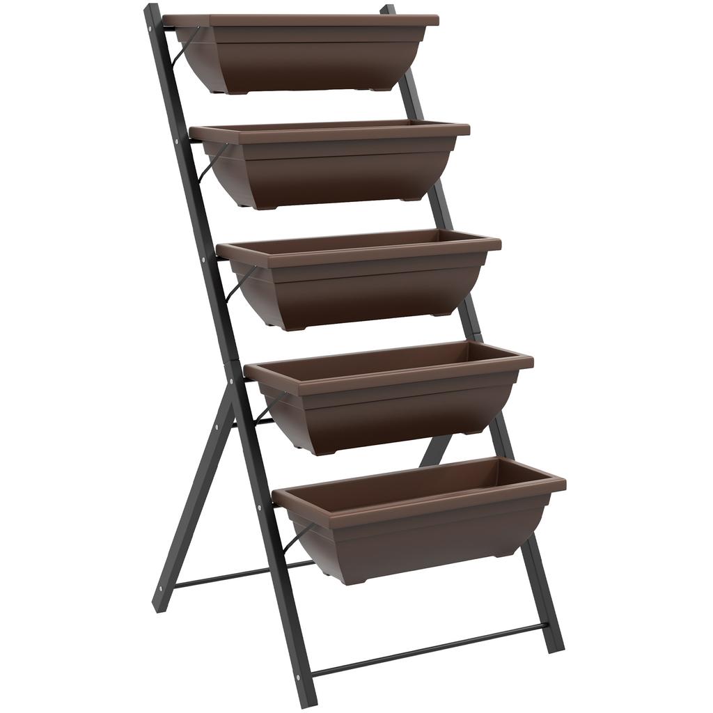 Raised garden bed with tiers, vertical planter, 5 flower boxes, drainage holes, brown steel