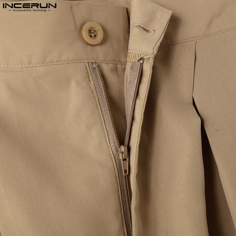 INCERUN Pánské zavinovací dlouhé kalhoty s vysokým pasem Ležérní zip se širokými nohavicemi