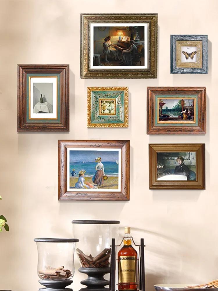 European Solid Wood Wall Hanging Frame Set Room Aesthetics Photo Frame Living Room Background Photo Frames Vintage Home Decor