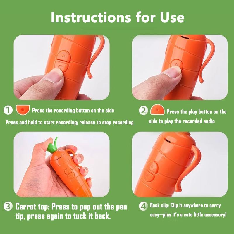 2-в-1 Ручка-диктофон у формі морквини Новинка Маленька кулькова ручка Милий подарунок для дітей до школи Затискач для запису голосу