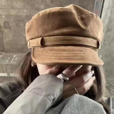 Autumn and Winter High-end Suede Flat-top Newsboy Hat Fashionable Painter Hat Versatile Octagonal Hat