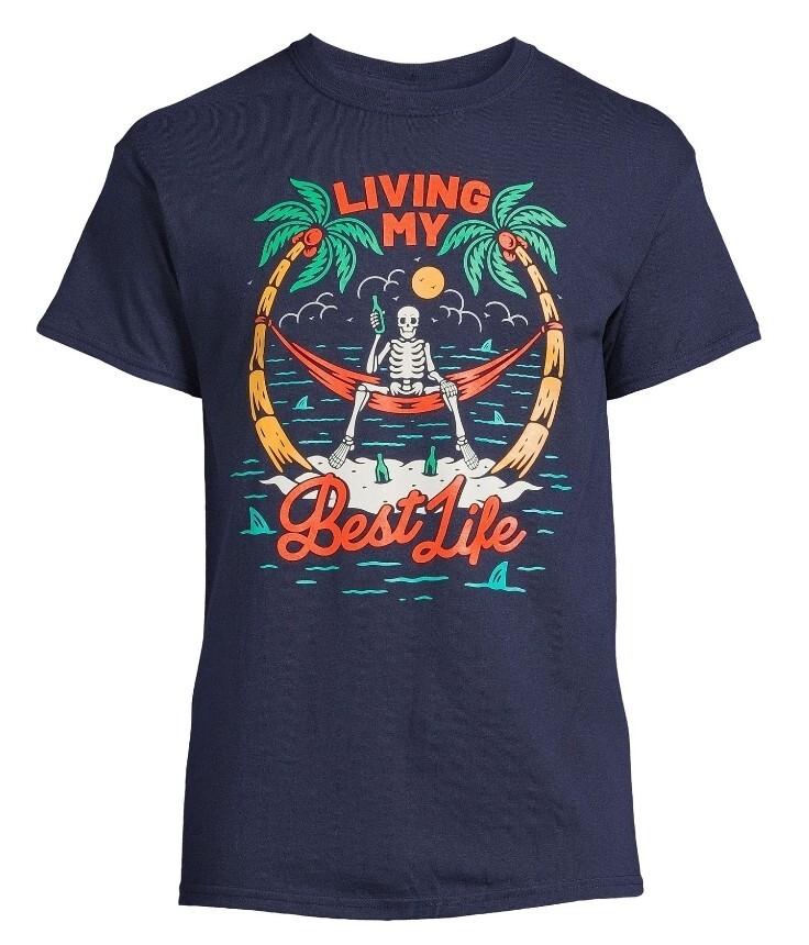 Living My Best Life  Skeleton Men s Graphic T-Shirt Blue Large - New S разноцветный