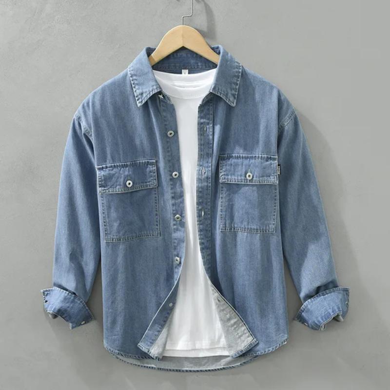 

Весенне-осенние джинсовые рубашки с длинными рукавами для мужчин, новая японская модная рабочая одежда, мужские топы с карманами, свободная рубашка из чистого хлопка, повседневная мужская одежда M светло-синий
