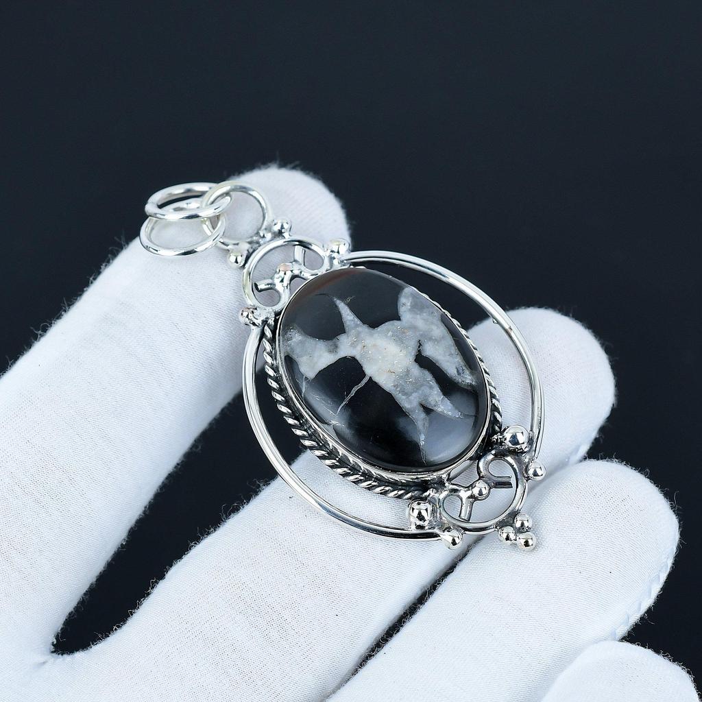 Mud Crack Fossil Gemstone Pendant, Big Size Stone Pendant, 925 Silver Plated Jewelry, Engagement , Pendant For Mother , Everyday Jewelry