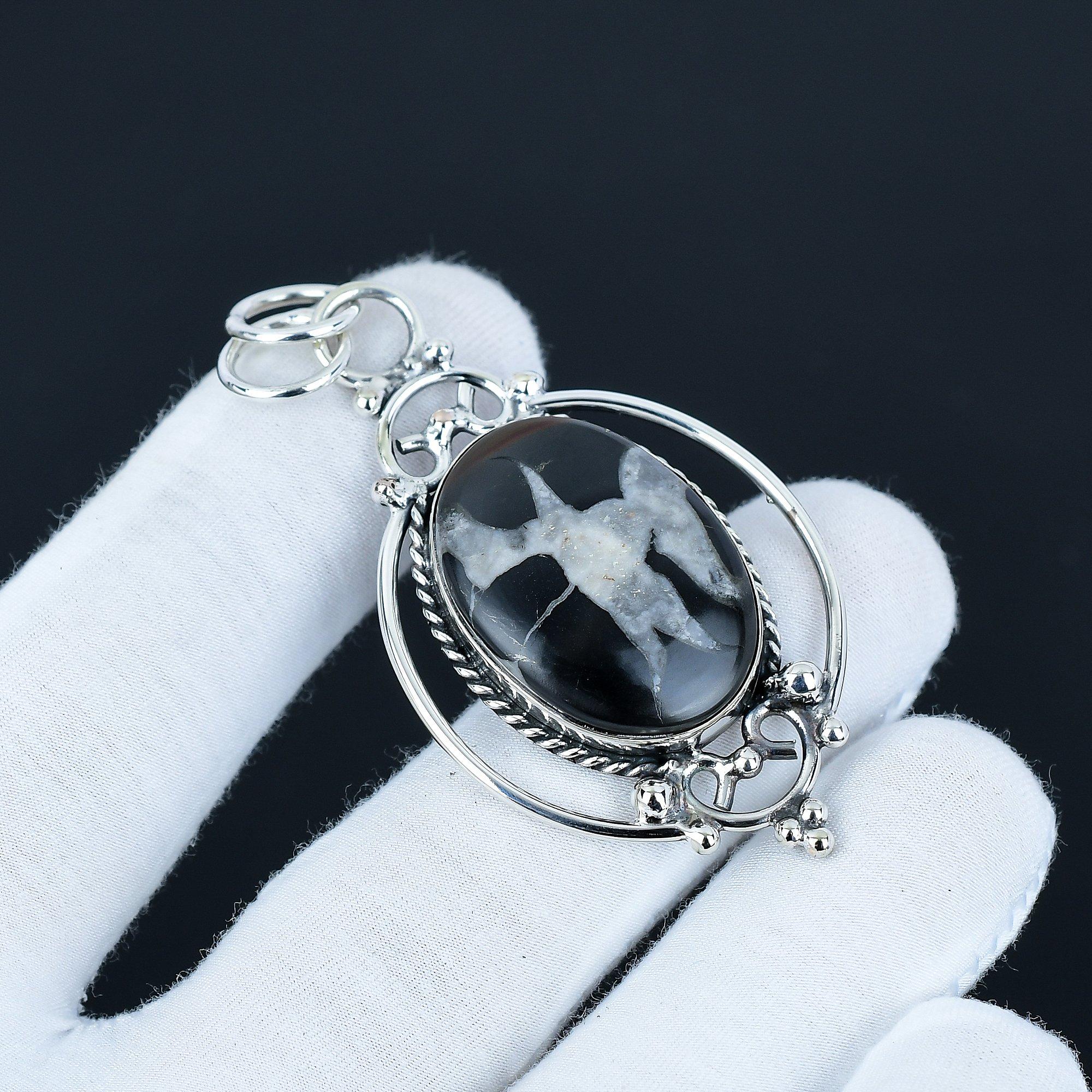 

Подвеска из окаменелости с трещинами грязи, Подвеска из камня большого размера, Ювелирные изделия с серебряным покрытием 925 пробы, Помолвка, Подвеска для матери, Повседневные украшения 6.5 Cm чёрный