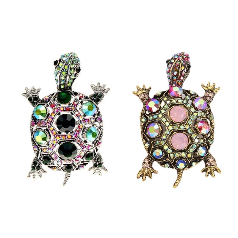 Sparkling Rhinestones Turtles Brooches Vintage Alloy Animal Pins Banquet Party Accessories Suitable for Women and Men