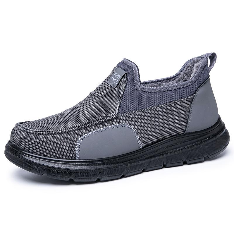 39-45 Winter Men Soft Cotton Anti Slip Plush Warm Casual Shoes Middle-Aged Elderly People Father Grandpa Flat Soled Canvas Shoe