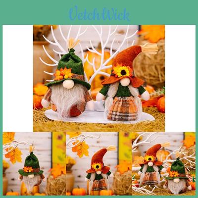 Décor d'Action de Grâce Ornement Suspendu Gnome de la Saison des Récoltes avec Feuilles à Carreaux Colorées