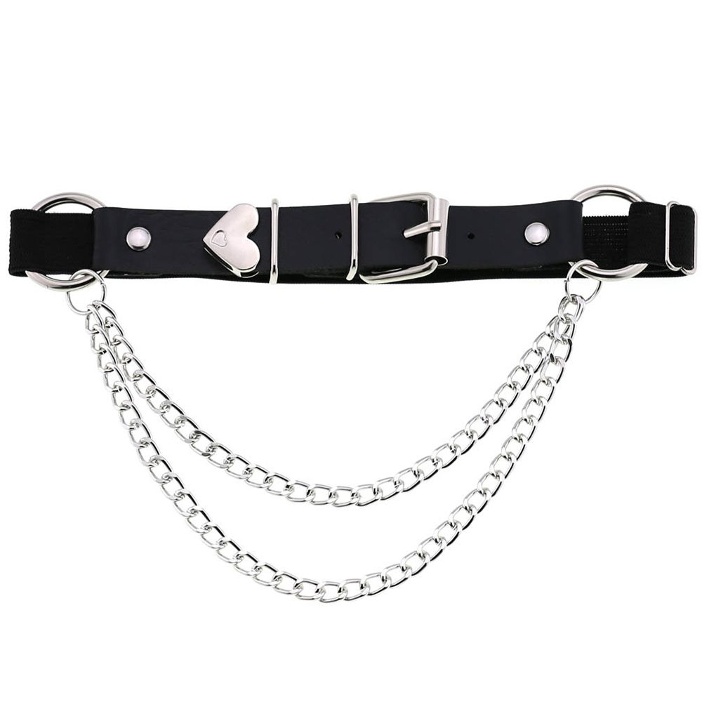 Punk Thigh Ring Leg Harness Chain Heart Garter Belt PU Leather Women Suspenders Fashion Accessories