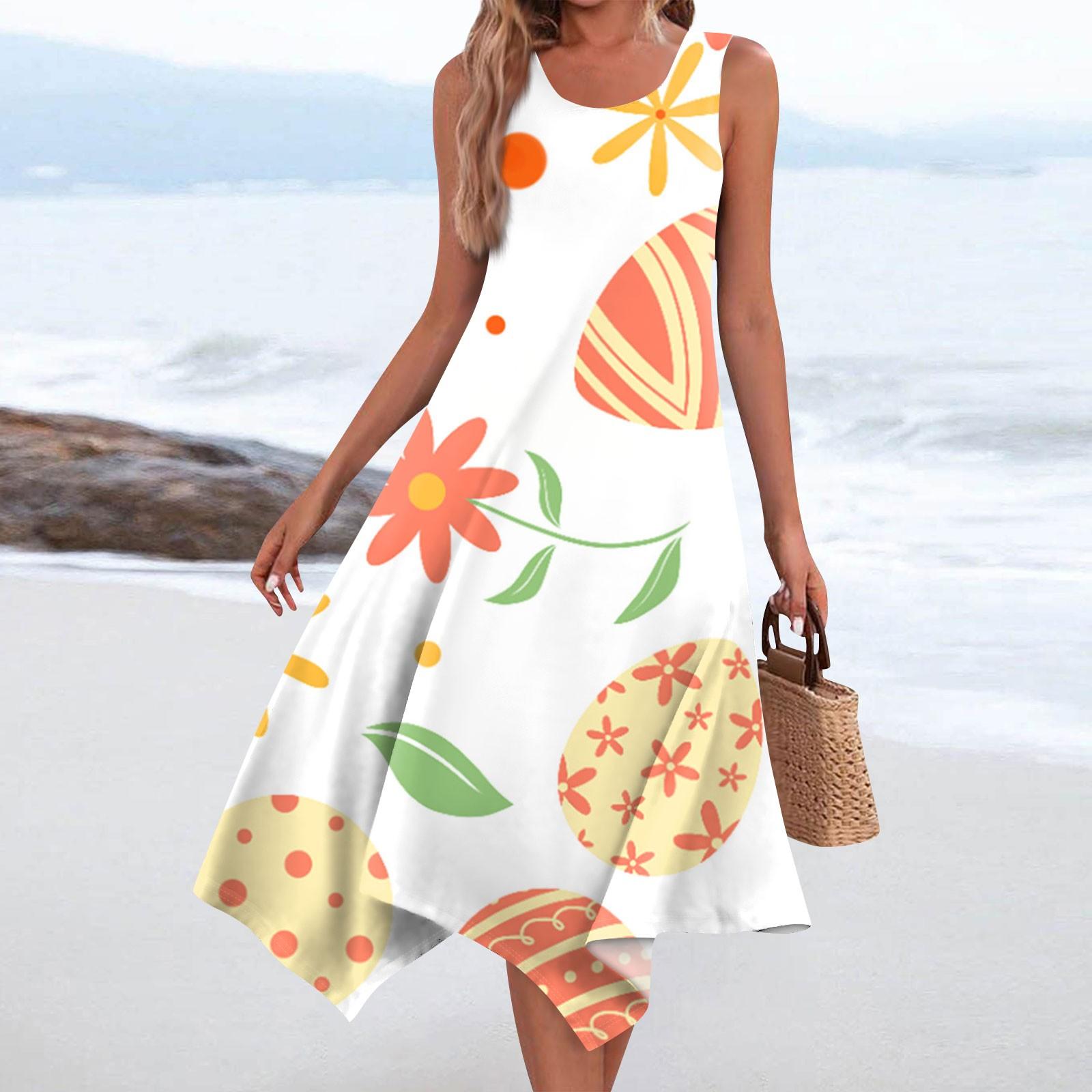 

Женское повседневное модное платье миди без рукавов с круглым вырезом и нерегулярным подолом M оранжевый