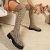 New leopard print knee socks boots autumn large size muffin showing thin elastic thin boots women