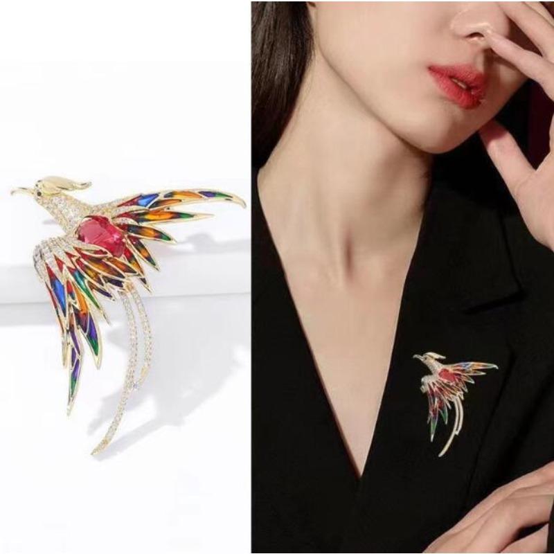 Luxury Crystal Phoenix Bird Brooches For Women Men 5-color Enamel Flying Beauty Bird Party Office Animal Brooch Pin Gifts