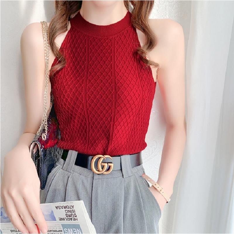 Autumn and Winter Fashion Halter Neck Knitted Halter Women's Sleeveless Slimming Base Shirt Core Yarn Skin-friendly Vest