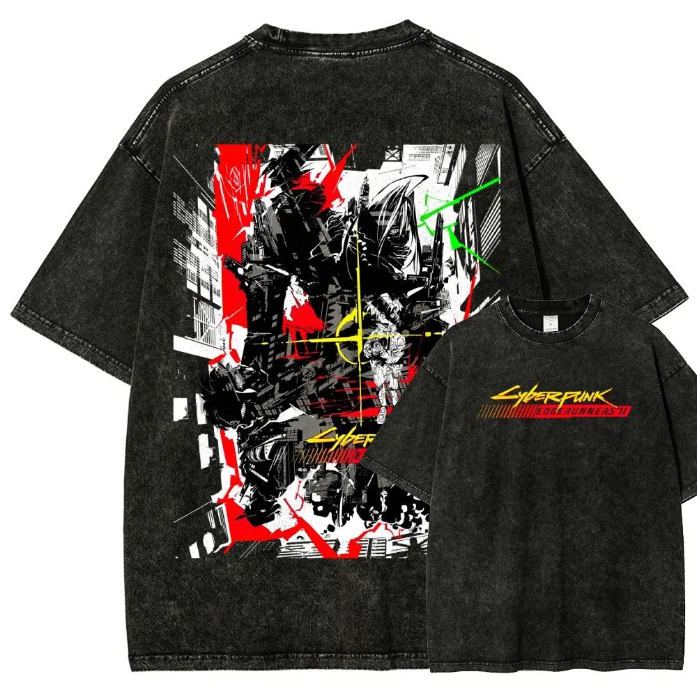 Cyberpunk Cotton T-shirt Men Women Washed Hip Hop Heavyweigh Streetwear Oversized Hip Hop Y2k Harajuku Short Sleeve Female Male Clothing
